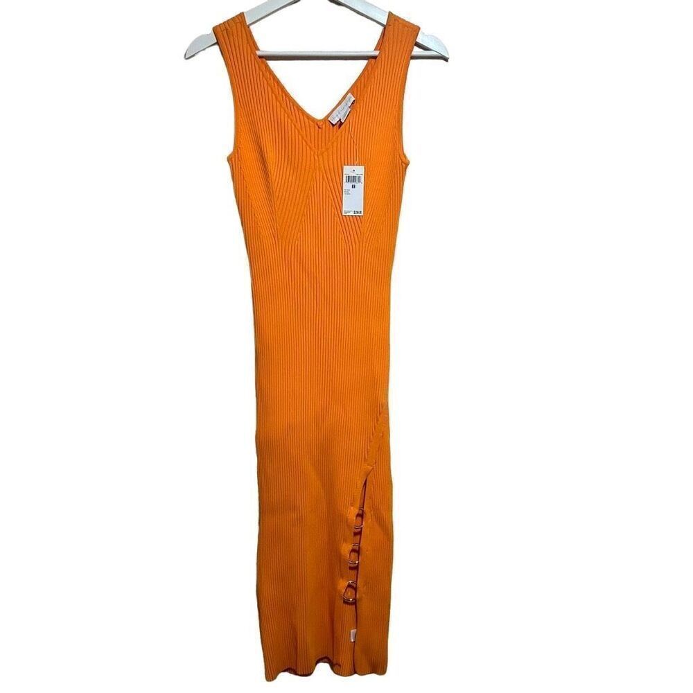 Revolve x House of Harlow Orange Ribbed Knit V Neck Midi Dress Medium